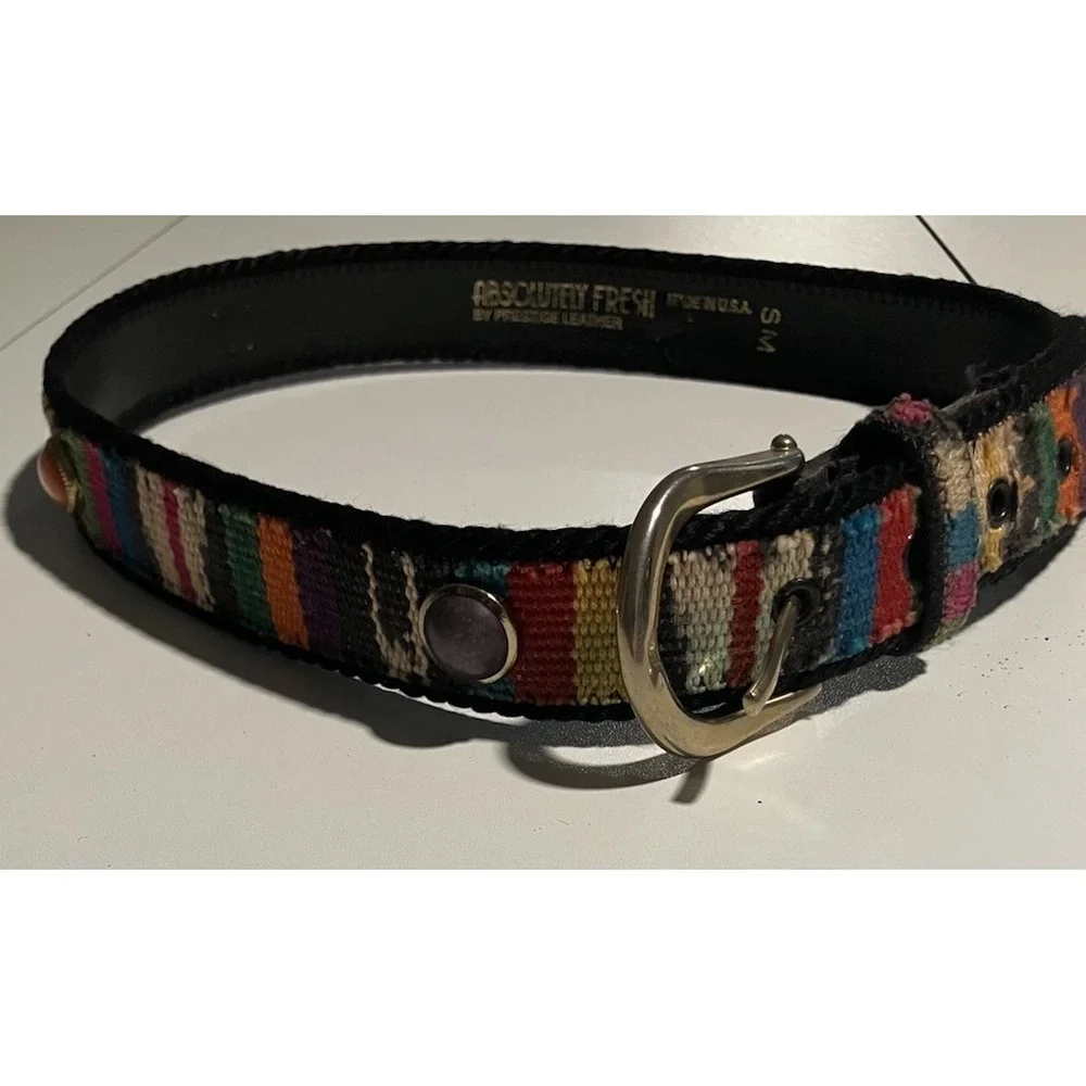Absolutely‎ Fresh Prestige Leather Woven Multi-Color Cabochon Studded Belt S/M